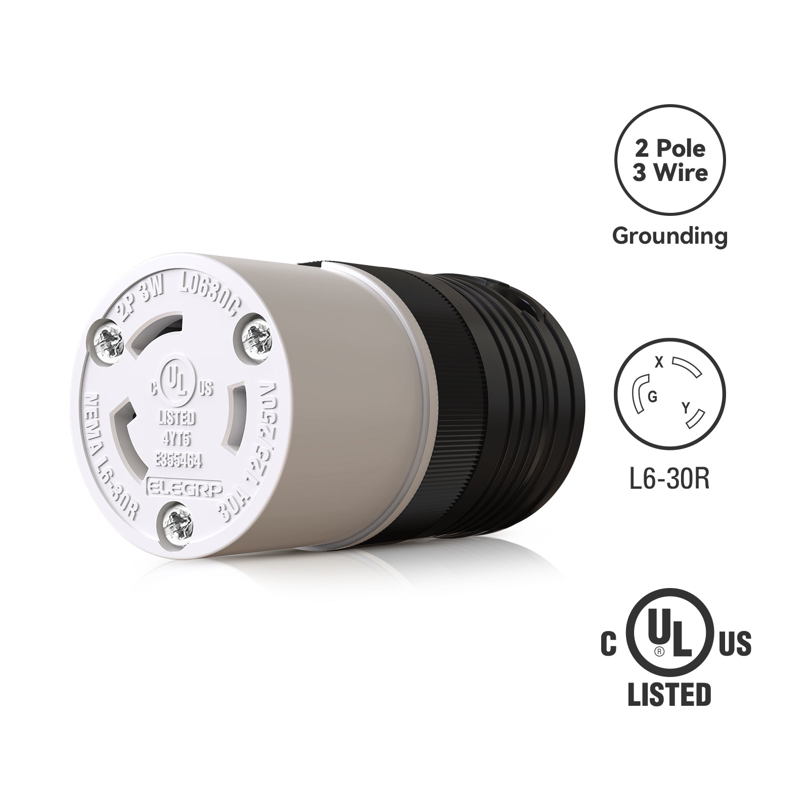 ELEGRP Twist Lock Adapter, NEMA L6-30P & L6-30R, 30A 250V, 2 Pole 3 Wire Grounding Plug & Connector Set, Heavy-Duty Design