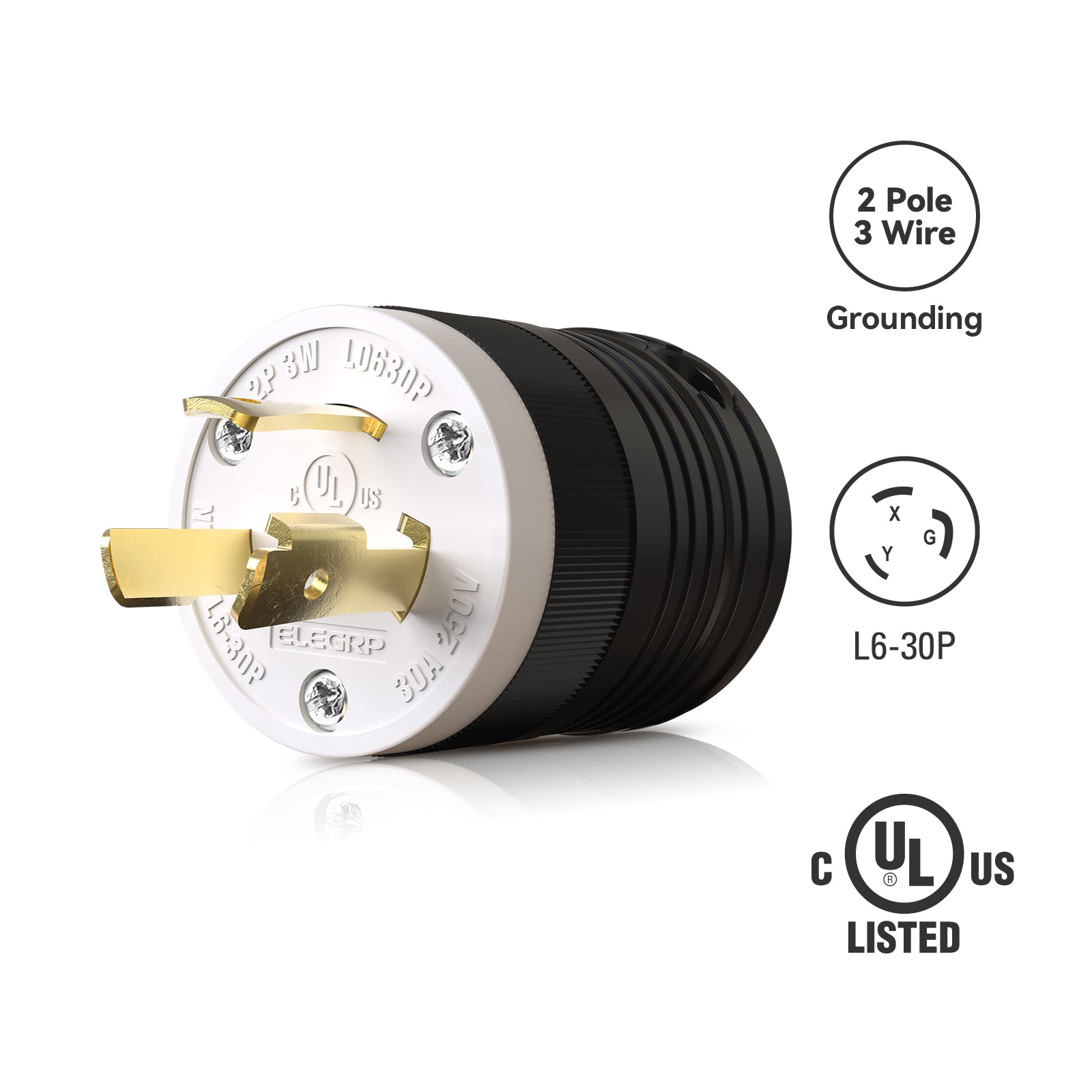 ELEGRP Twist Lock Adapter, NEMA L6-30P & L6-30R, 30A 250V, 2 Pole 3 Wire Grounding Plug & Connector Set, Heavy-Duty Design