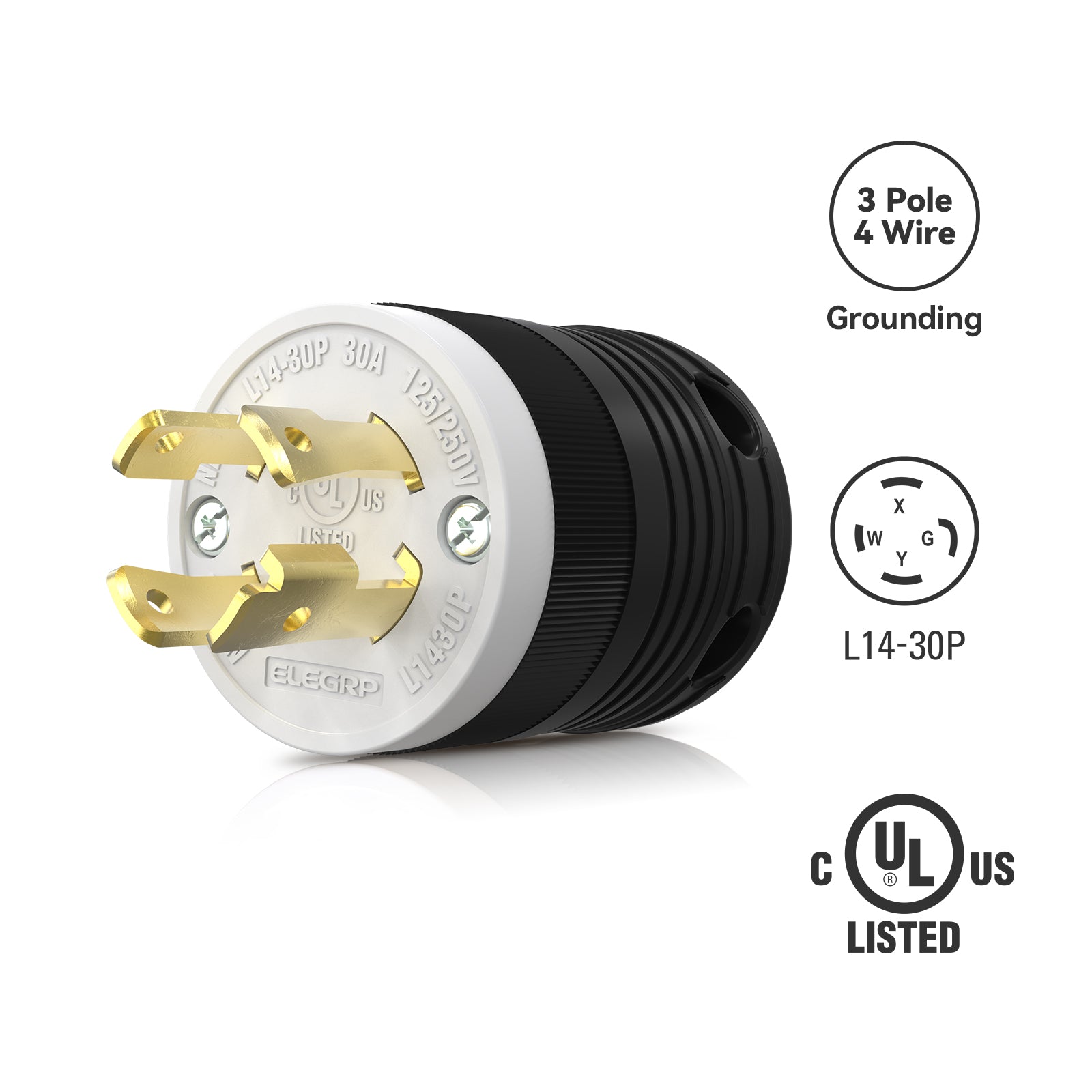 ELEGRP NEMA L14-30P & L14-30R Twist Lock Adapter, 30A 125/250V, 3 Pole 4 Wire Grounding, Heavy-Duty Plug & Connector Set