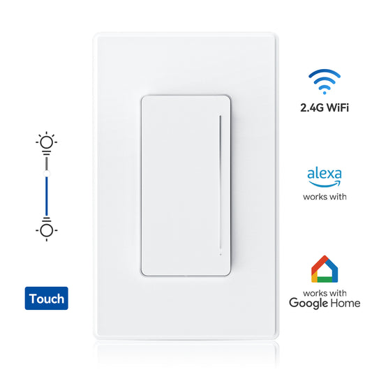 ELEGRP Smart Touch Dimmer Switch, Single Pole or 3-Way, Wi-Fi Enabled, Alexa & Google Assistant Compatible, Smart Scheduling, UL Certified