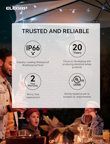 ELEGRP Outdoor Smart Dimmer Plug, IP66 Waterproof WiFi Plug, Alexa & Google Assistant Compatible, Dimmer for String Lights, No Hub Required