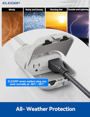ELEGRP Outdoor Smart Dimmer Plug, IP66 Waterproof WiFi Plug with 2 Individually Controlled Sockets, Alexa & Google Assistant Compatible, String Light Dimmer