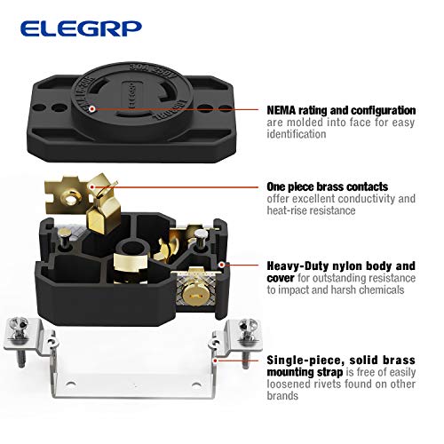 ELEGRP NEMA L6-30R Twist Lock Outlet, 30A 250V, 2 Pole 3 Wire Grounding, Heavy-Duty Design
