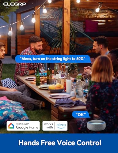 ELEGRP Outdoor Smart Dimmer Plug, IP66 Waterproof WiFi Plug with 2 Individually Controlled Sockets, Alexa & Google Assistant Compatible, String Light Dimmer