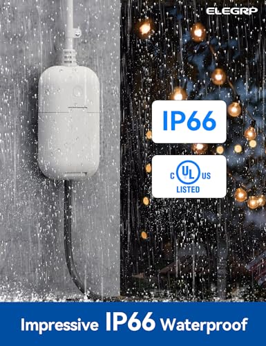 ELEGRP Outdoor Smart Dimmer Plug, IP66 Waterproof WiFi Plug, Alexa & Google Assistant Compatible, Dimmer for String Lights, No Hub Required
