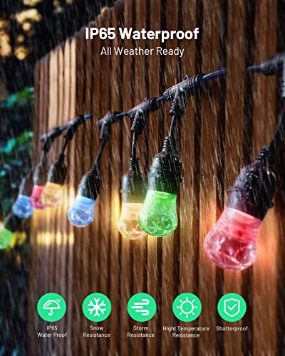 Smart Outdoor RGB String Dimmable Lights Color Changing APP WiFi Control 48FT 24 LED Acrylic IP65 Waterproof Bulbs for any Garden or Holiday Party