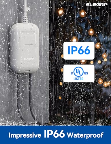 ELEGRP Outdoor Smart Dimmer Plug, IP66 Waterproof WiFi Plug with 2 Individually Controlled Sockets, Alexa & Google Assistant Compatible, String Light Dimmer