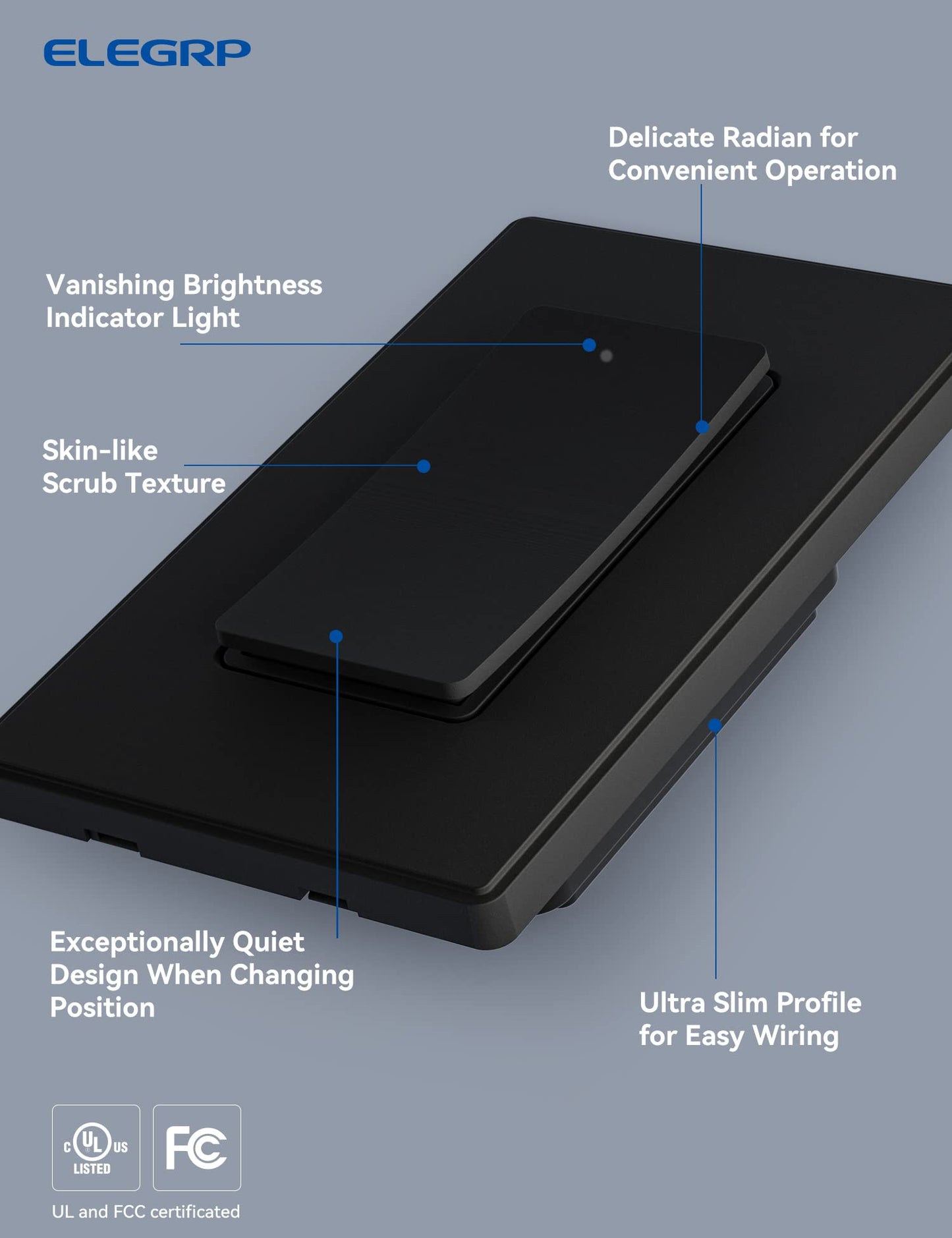 ELEGRP Smart Light Switch, Single Pole or 3-Way, 2.4GHz Wi-Fi Switch, Voice Control with Alexa & Google Assistant, Remote Control & Scheduling
