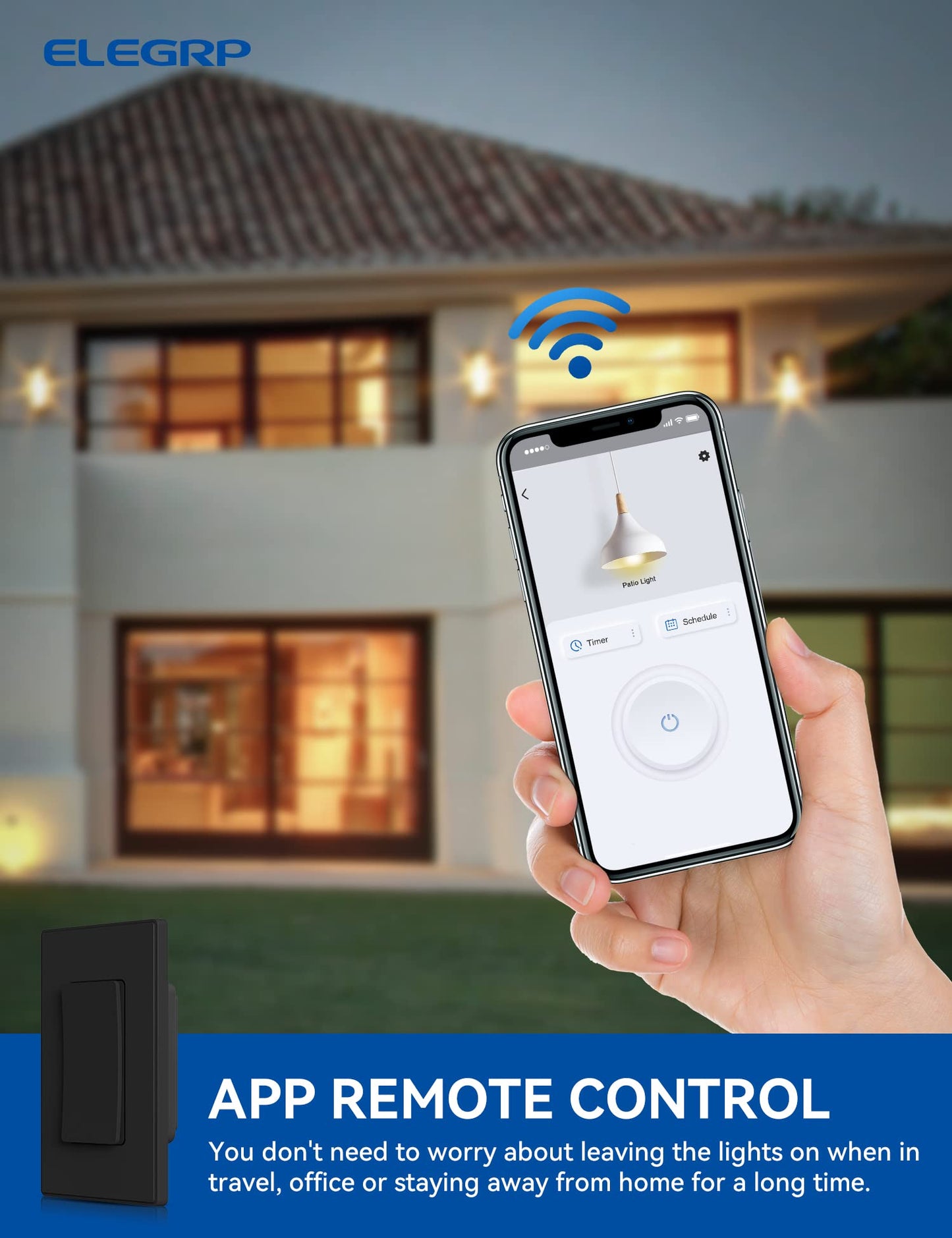 ELEGRP Smart Light Switch, Single Pole or 3-Way, 2.4GHz Wi-Fi Switch, Voice Control with Alexa & Google Assistant, Remote Control & Scheduling