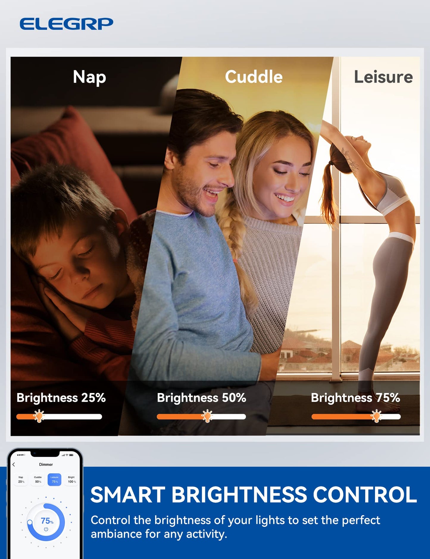 ELEGRP Smart Rocker Dimmer Switch, Single Pole or 3-Way, 2.4GHz Wi-Fi, Alexa & Google Assistant Compatible, Remote & Voice Control, UL Listed