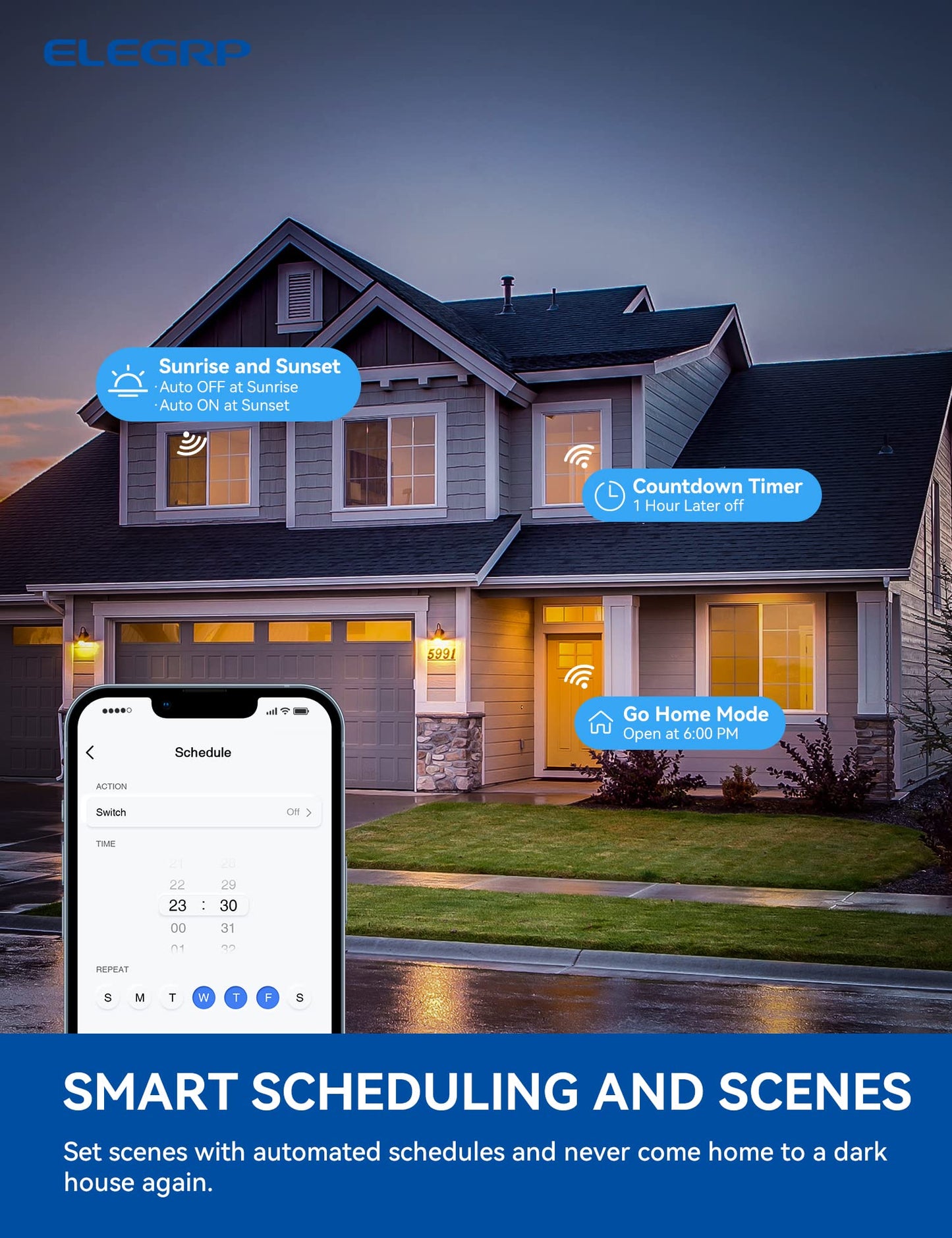 ELEGRP Smart Rocker Dimmer Switch, Single Pole or 3-Way, 2.4GHz Wi-Fi, Alexa & Google Assistant Compatible, Remote & Voice Control, UL Listed