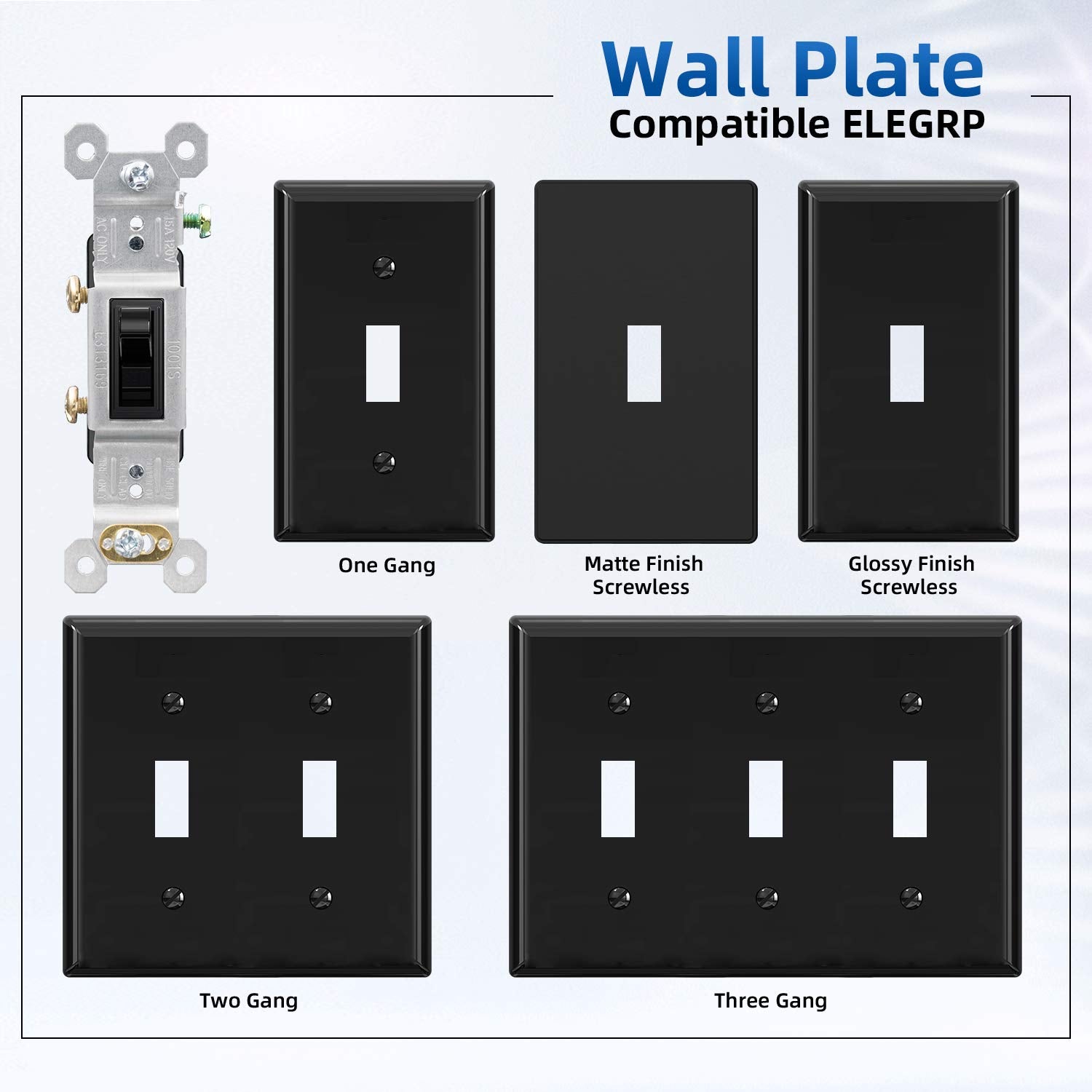 ELEGRP Single Pole Toggle Light Switch, 15 Amp, 120 Volt, Quiet AC Switch, Self-Grounding, Quick Push-in Wiring (10 Pack), UL Listed