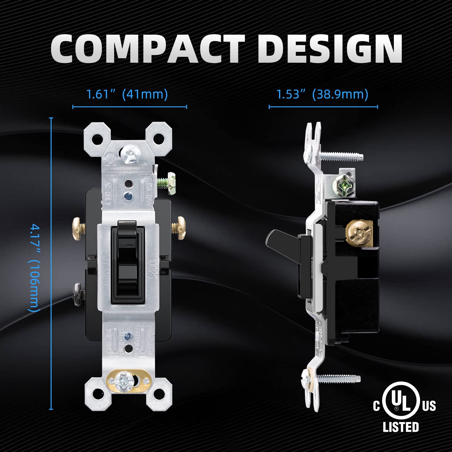 ELEGRP Standard Light Switch, Decorative Single Pole, Self-Grounding, 15A 120-277V, UL Certified, 10 Pack