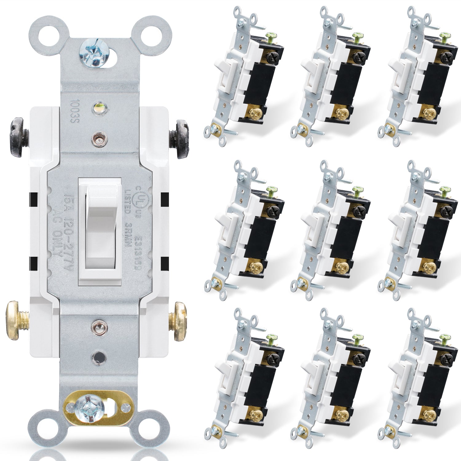 ELEGRP 4-Way Toggle Light Switch, 15 Amp, 120-277V, Quiet On/Off Wall Switch, Self-Grounding, Quick Push-In Wiring, UL Listed (10 Pack)