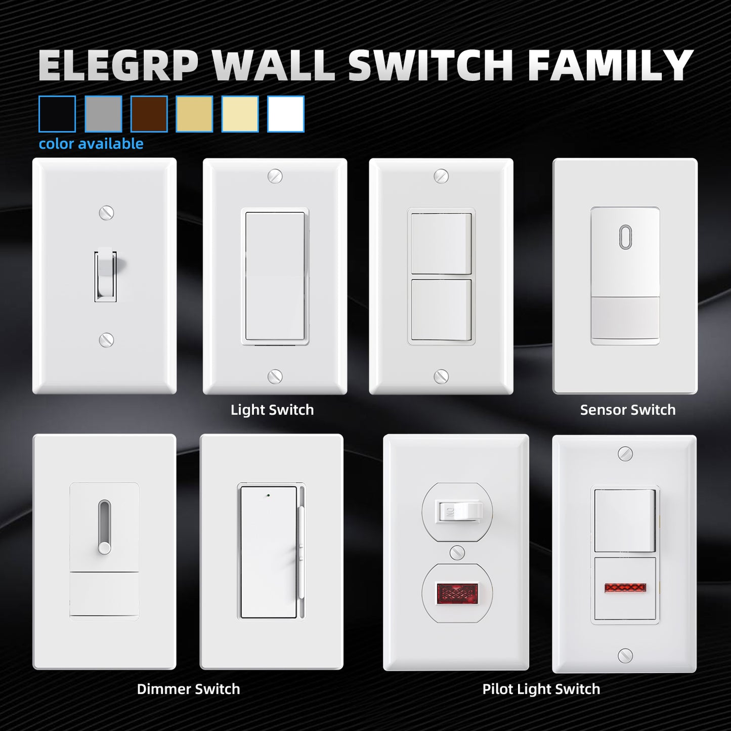 ELEGRP 4 Way Toggle Light Switch, 15 Amp, 120-277V, Toggle Framed AC Quiet Switch, in Wall On/Off Switch, Self-Grounding(10 Pack)