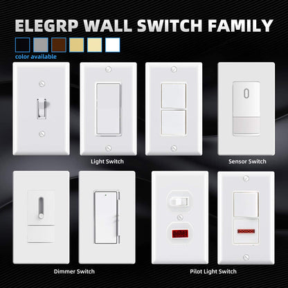 ELEGRP Standard Light Switches Decorative Single Pole Self-Grounding 15A 120-277V（10 Pack）