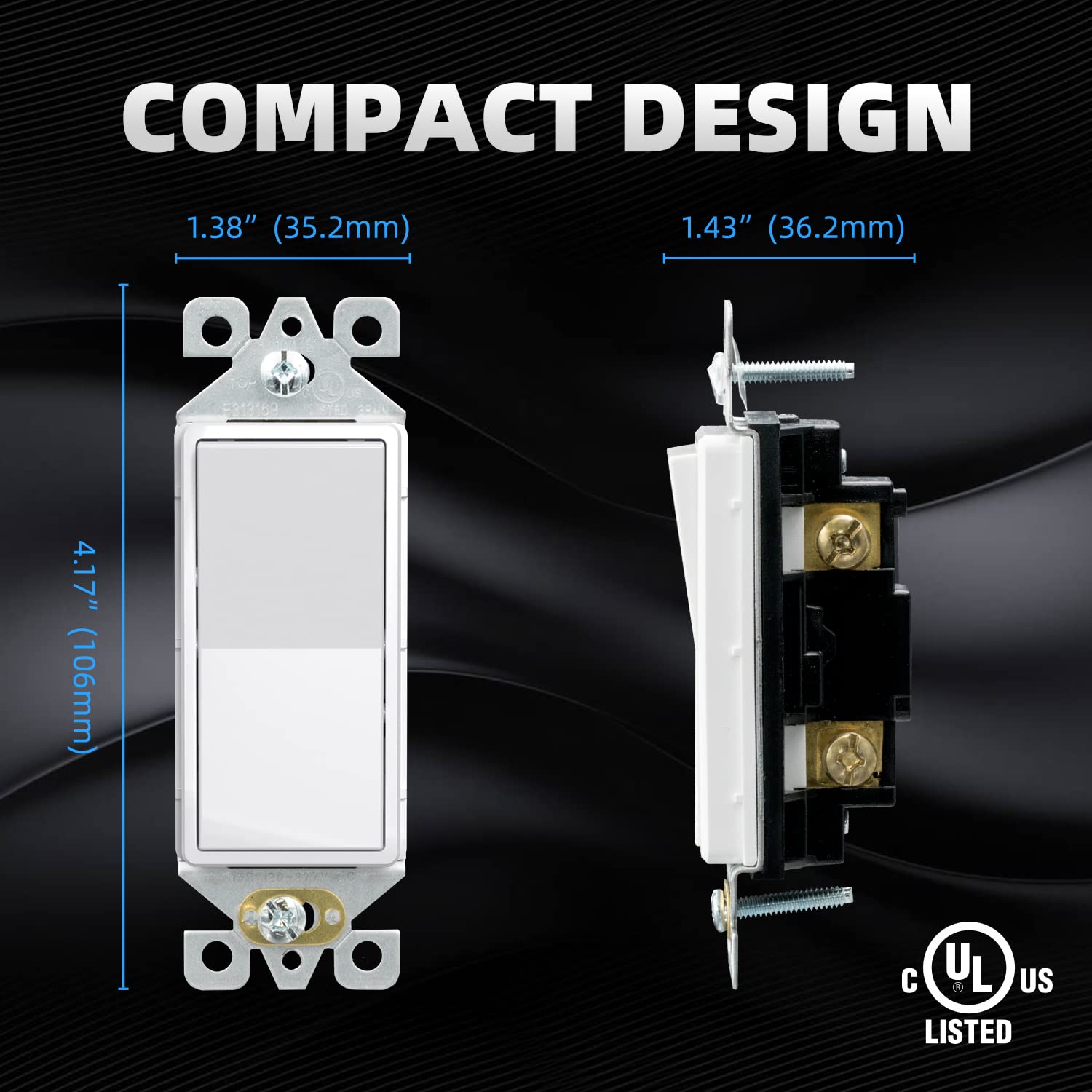 ELEGRP Standard Decorative Single Pole Light Switch, Self-Grounding, 15A 120-277V, Glossy/Matte White or Black, UL Listed, 10 Pack