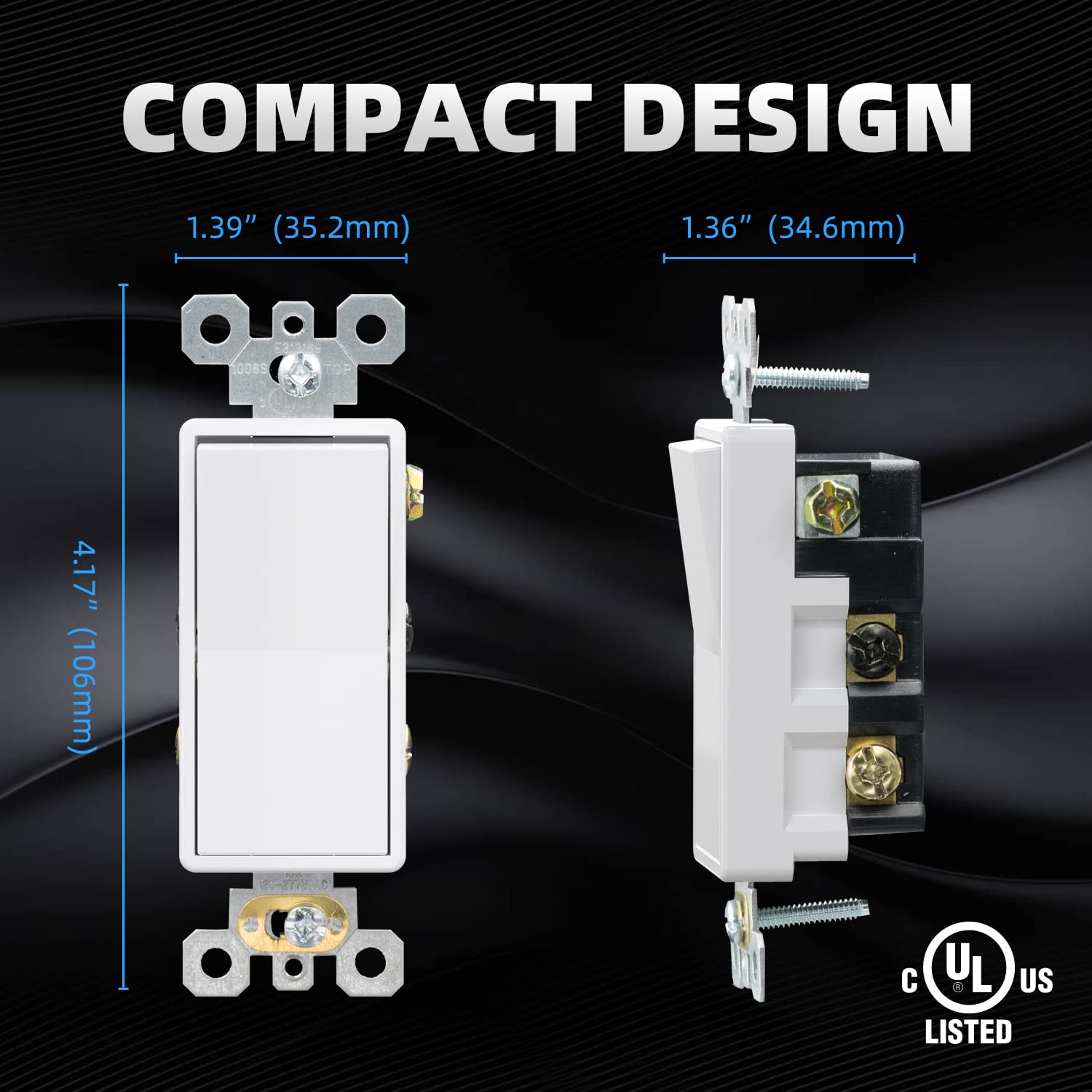ELEGRP 4-Way Decorative Light Switch, 15A 120/277V, Self-Grounding, Quick Push-In Wiring, Rocker Paddle Wall Switch Replacement, UL Listed (10 Pack)