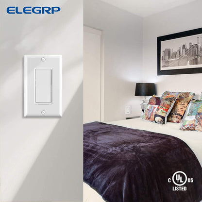 ELEGRP 4 Way Decorative Light Switch, 15Amp, 120/277 Volt, AC Decorator Rocker Paddle Wall Switch Replacement, Self-Grounding(10 Pack)