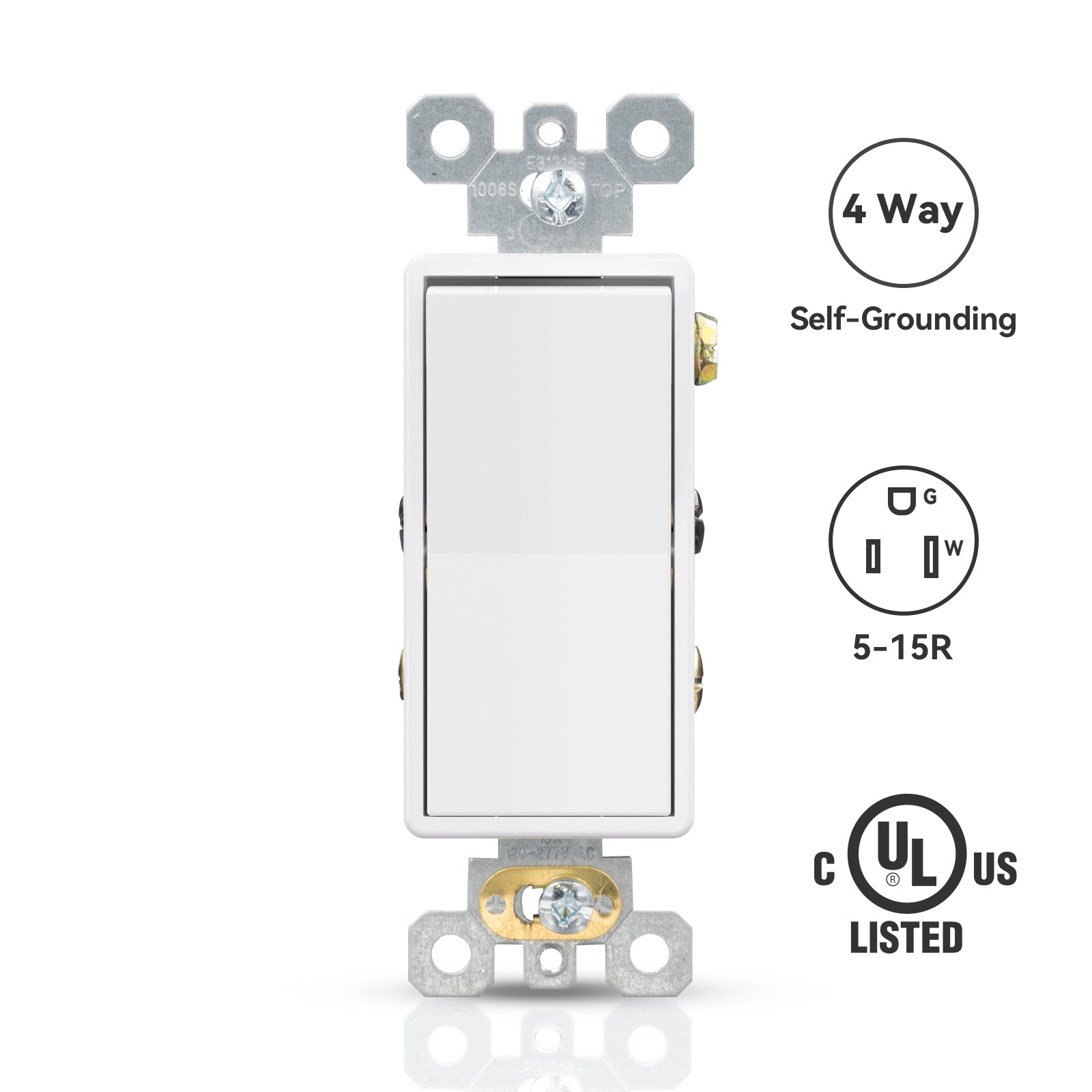 ELEGRP 4-Way Decorative Light Switch, 15A 120/277V, Self-Grounding, Quick Push-In Wiring, Rocker Paddle Wall Switch Replacement, UL Listed (10 Pack)