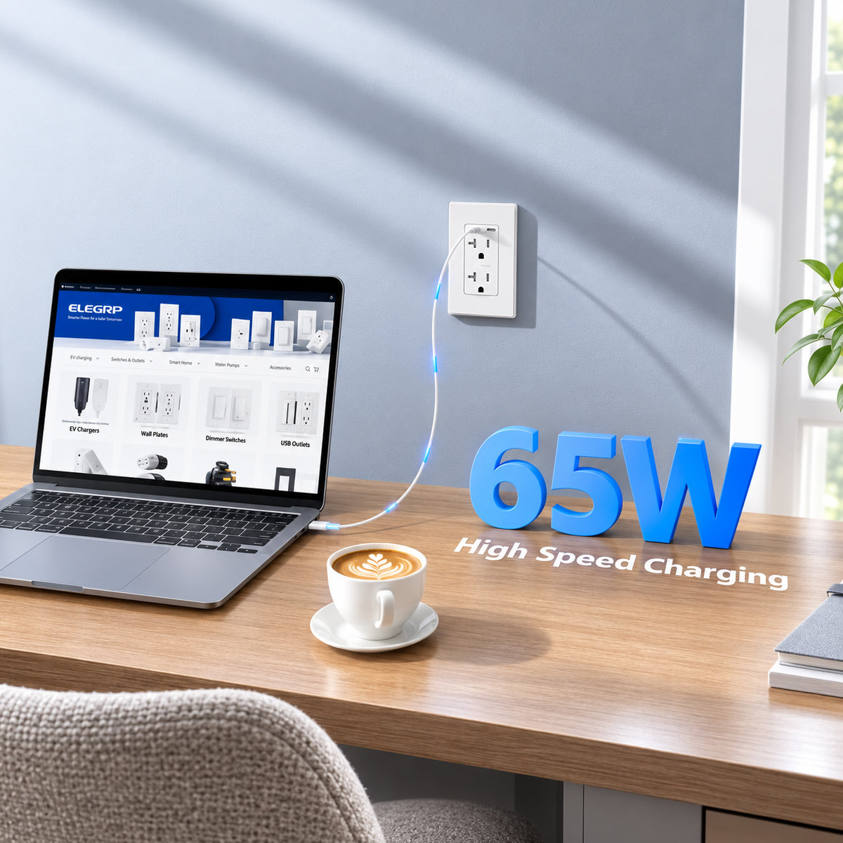 65W USB-C Wall Outlet with Dual Fast Charging Ports