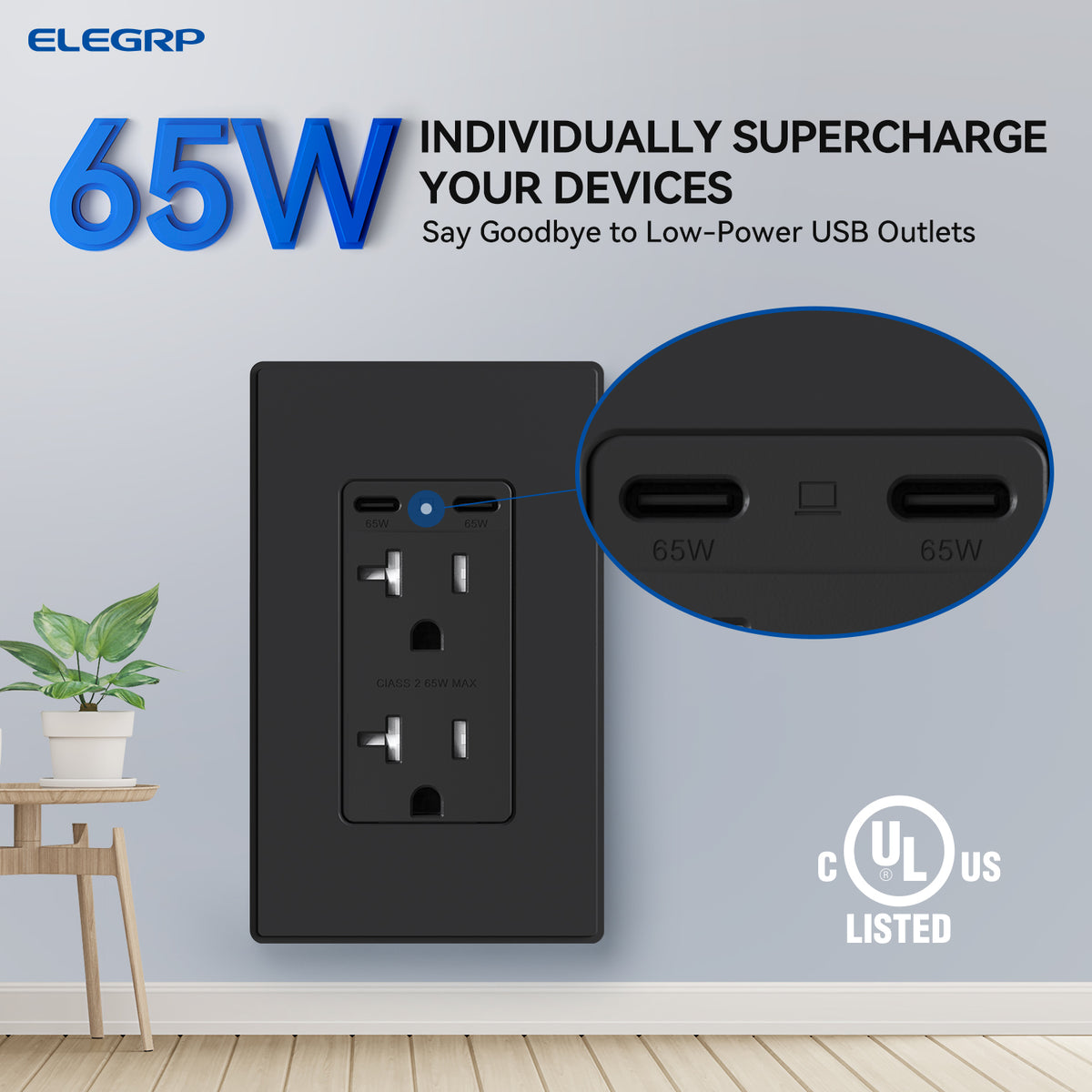 65W USB-C PD Wall Outlet with Dual Ultra-Fast Charging Ports