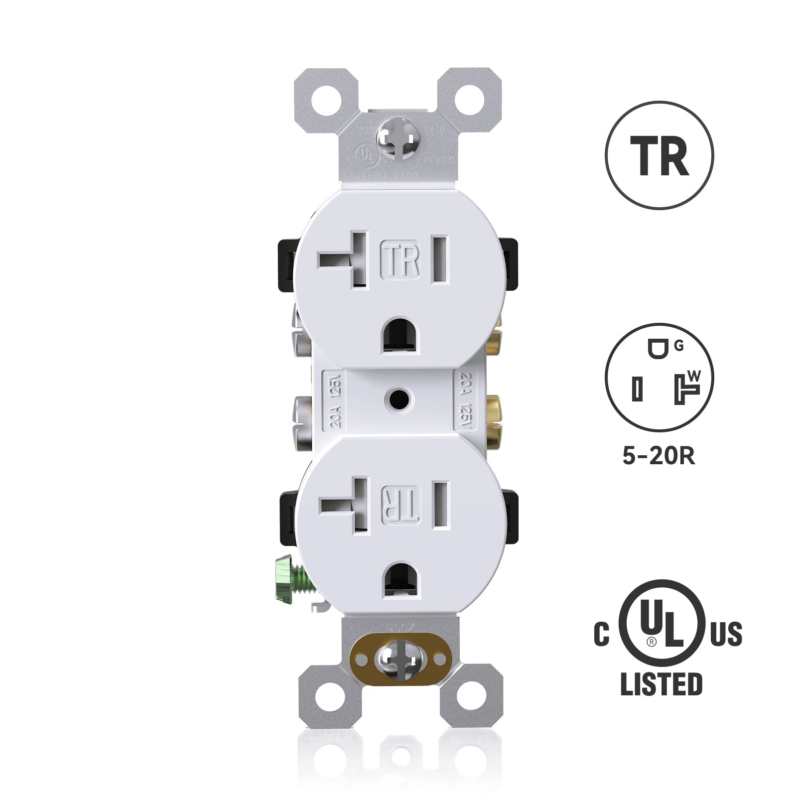 ELEGRP Duplex Outlets, 20A 125V, TR & WR, Tamper-Resistant and Weatherproof, 2 Pole 3 Wire, Back and Side Wiring, UL Listed