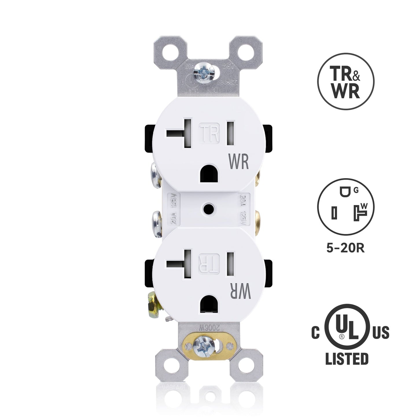 ELEGRP Duplex Outlets 2 Pole 3 Wire Grounding 20A 125V TR & WR Black Receptacle for Residential Use