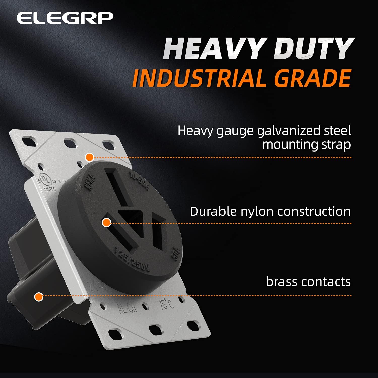 ELEGRP 30/50 Amp Flush Mount Power Receptacle, NEMA 10-30R & 10-50R Outlet, and Heavy Duty Plug, NEMA 10-30P & 10-50P, 125/250V, UL Listed