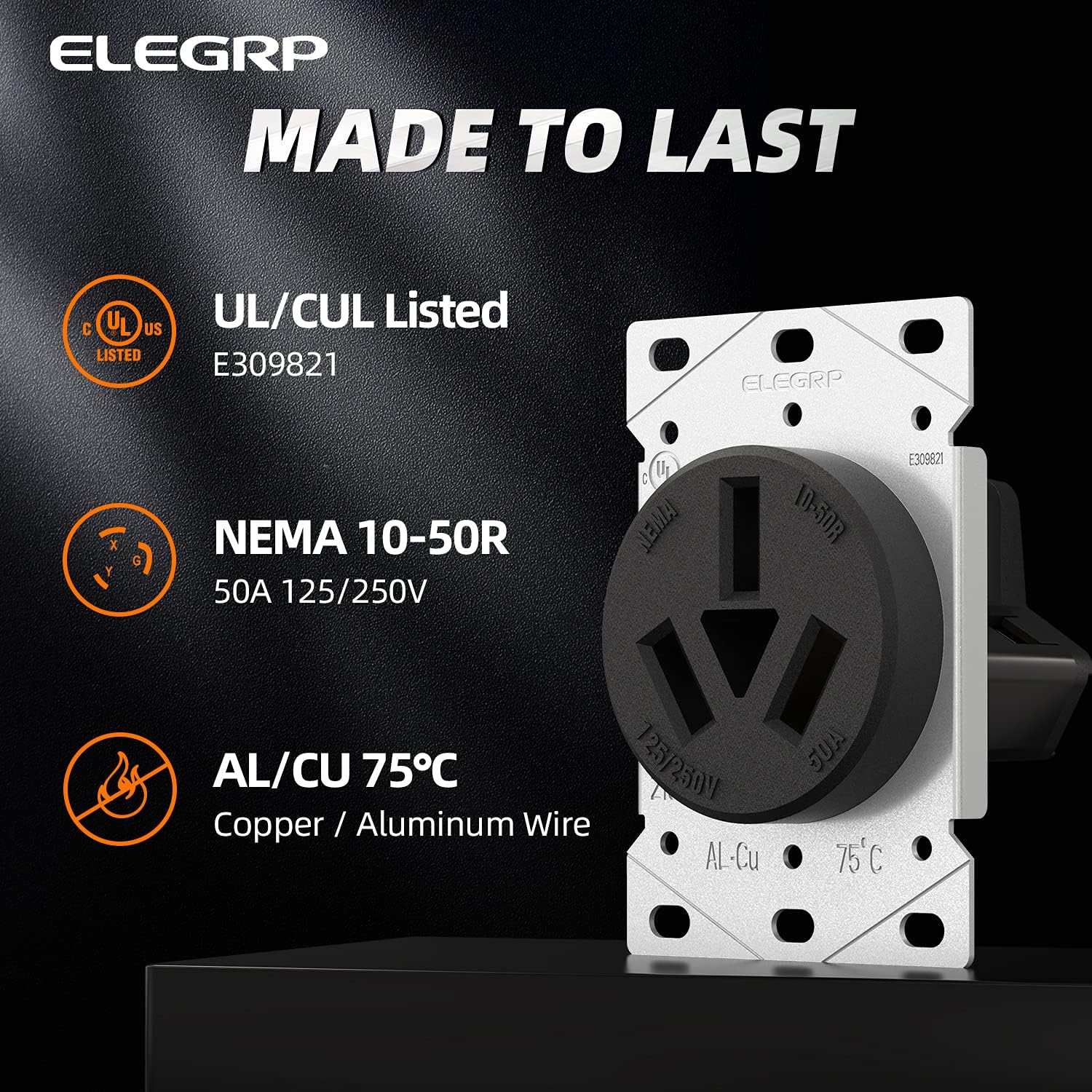 ELEGRP 30/50 Amp Flush Mount Power Receptacle, NEMA 10-30R & 10-50R Outlet, and Heavy Duty Plug, NEMA 10-30P & 10-50P, 125/250V, UL Listed