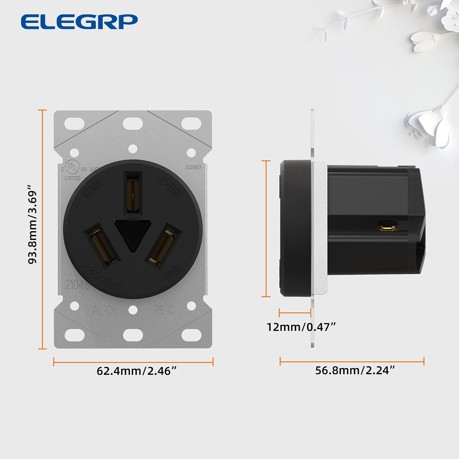 ELEGRP 30/50 Amp Flush Mount Power Receptacle, NEMA 10-30R & 10-50R Outlet, and Heavy Duty Plug, NEMA 10-30P & 10-50P, 125/250V, UL Listed