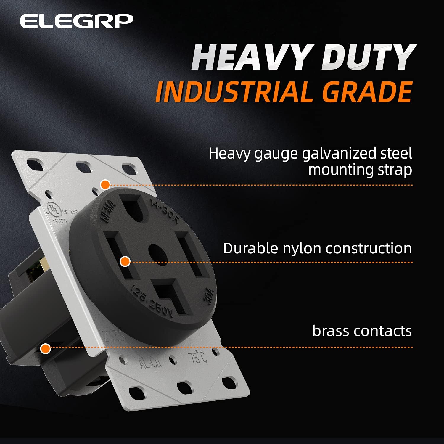 ELEGRP 30/50 Amp Flush Mount Power Receptacle, NEMA 14-30R & 14-50R Outlet, and Heavy Duty Plug, NEMA 14-30P & 14-50P, 125/250V, UL Listed