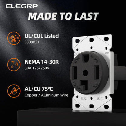 ELEGRP 30/50 Amps 125/250V Flush Mounting Power Receptacle, NEMA 14-30R & NEMA 14-50R, 3 Pole 4 Wire——ELEGRP NEMA 14-30P & NEMA 14-50P Plug