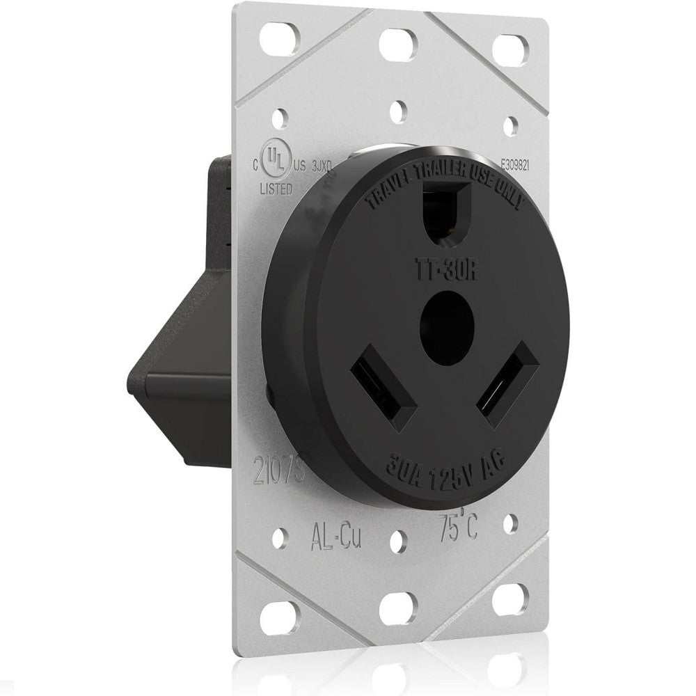 ELEGRP 30 Amp RV Receptacle, Flush Mount NEMA TT-30R Outlet & Heavy Duty NEMA TT-30P Plug, 125V, 2 Pole 3 Wire, UL Listed