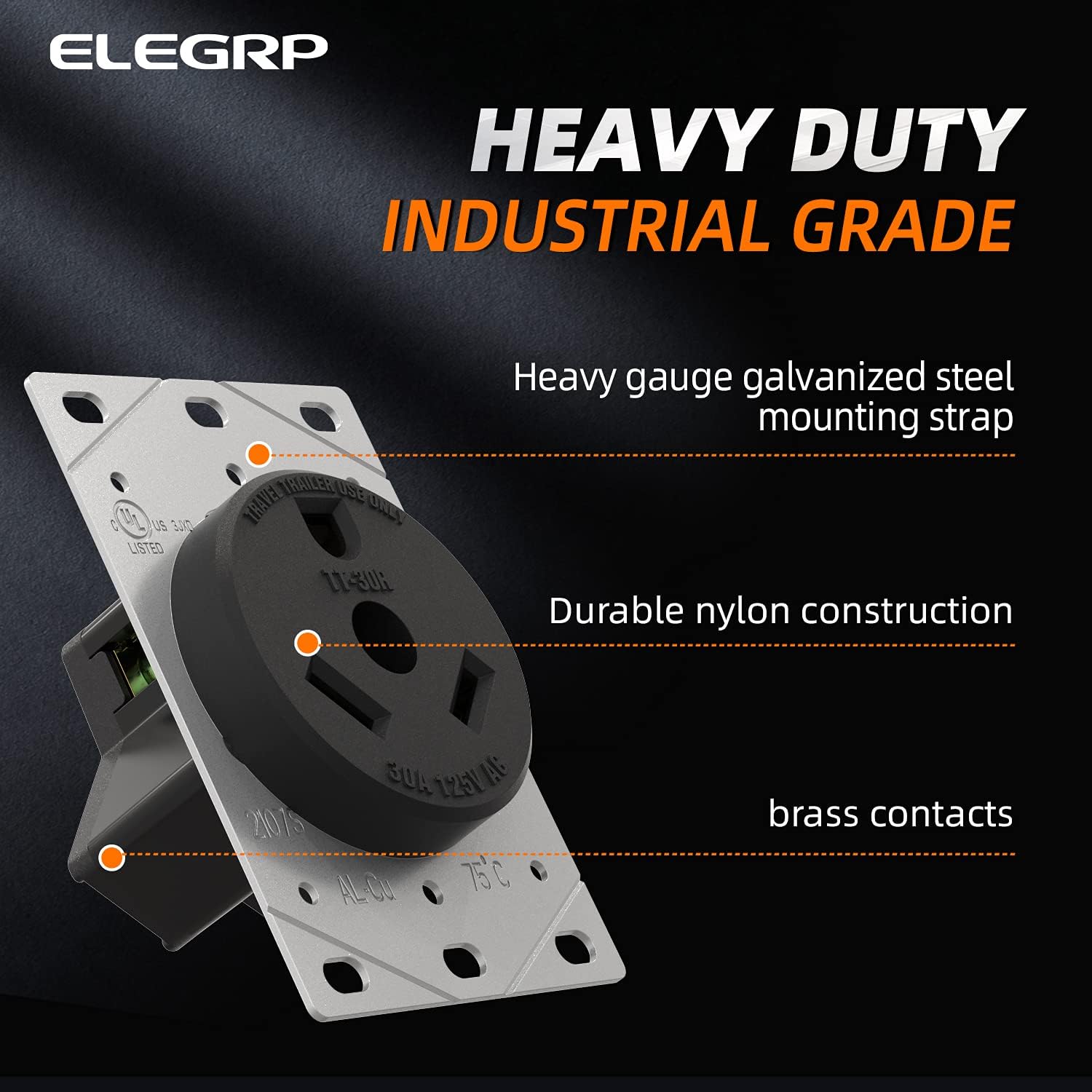 ELEGRP 30 Amp RV Receptacle, Flush Mount NEMA TT-30R Outlet & Heavy Duty NEMA TT-30P Plug, 125V, 2 Pole 3 Wire, UL Listed