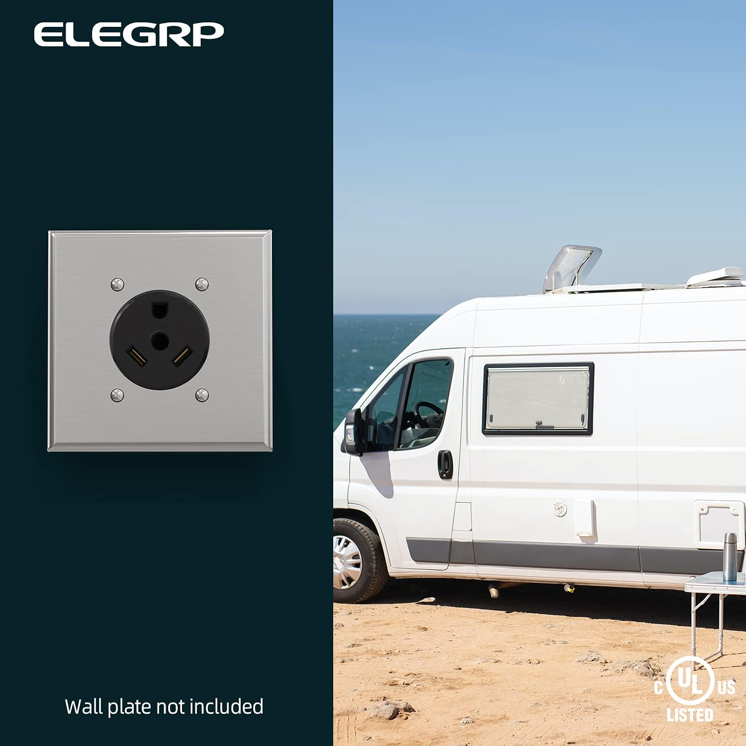 ELEGRP 30 Amp RV Receptacle, Flush Mount NEMA TT-30R Outlet & Heavy Duty NEMA TT-30P Plug, 125V, 2 Pole 3 Wire, UL Listed