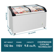 Curved Top Display Freezer 9.8 Cu.ft Sliding Glass Lid Ice Cream Freezers with LED Lighting