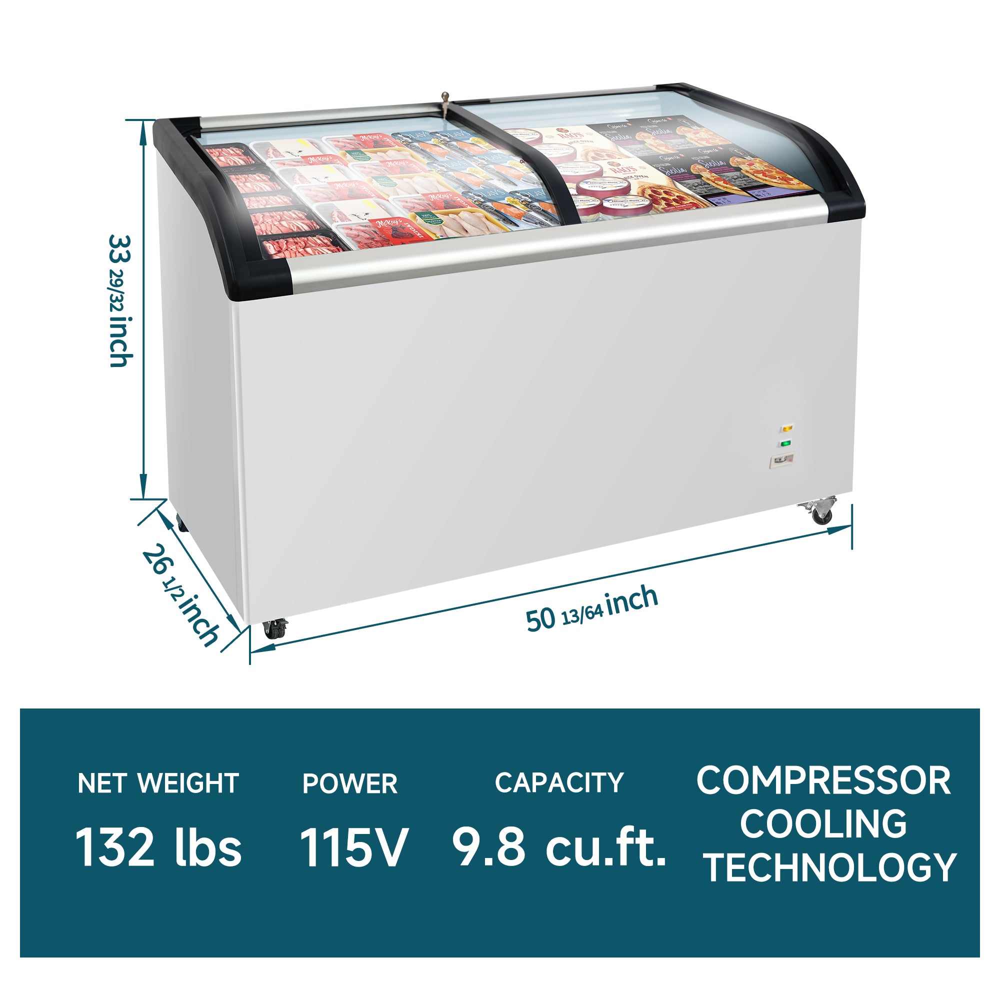 Curved Top Display Freezer 9.8 Cu.ft Sliding Glass Lid Ice Cream Freezers with LED Lighting