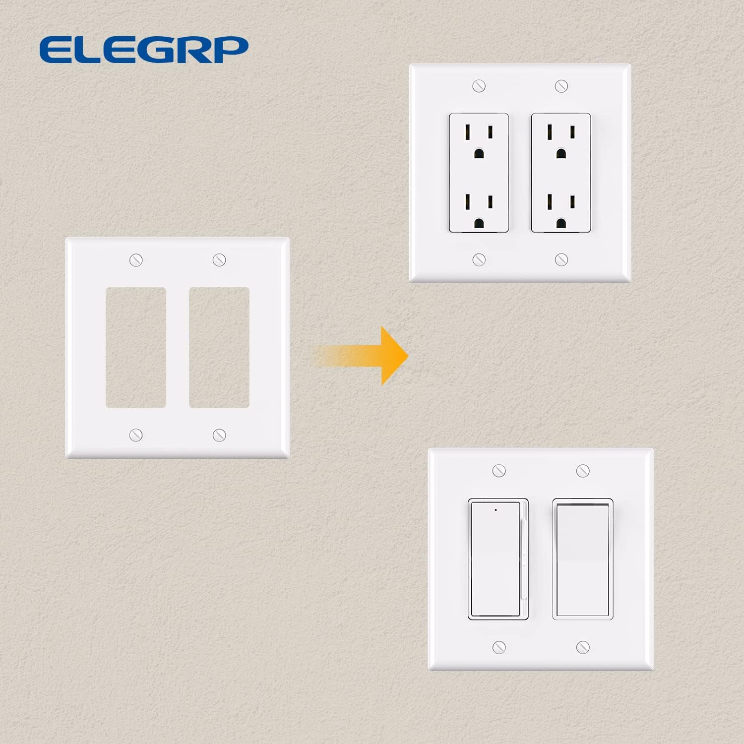 ELEGRP Glossy  1-Gang 2-Gang 3-GangMid-Size Wall Plate, 5 Pack