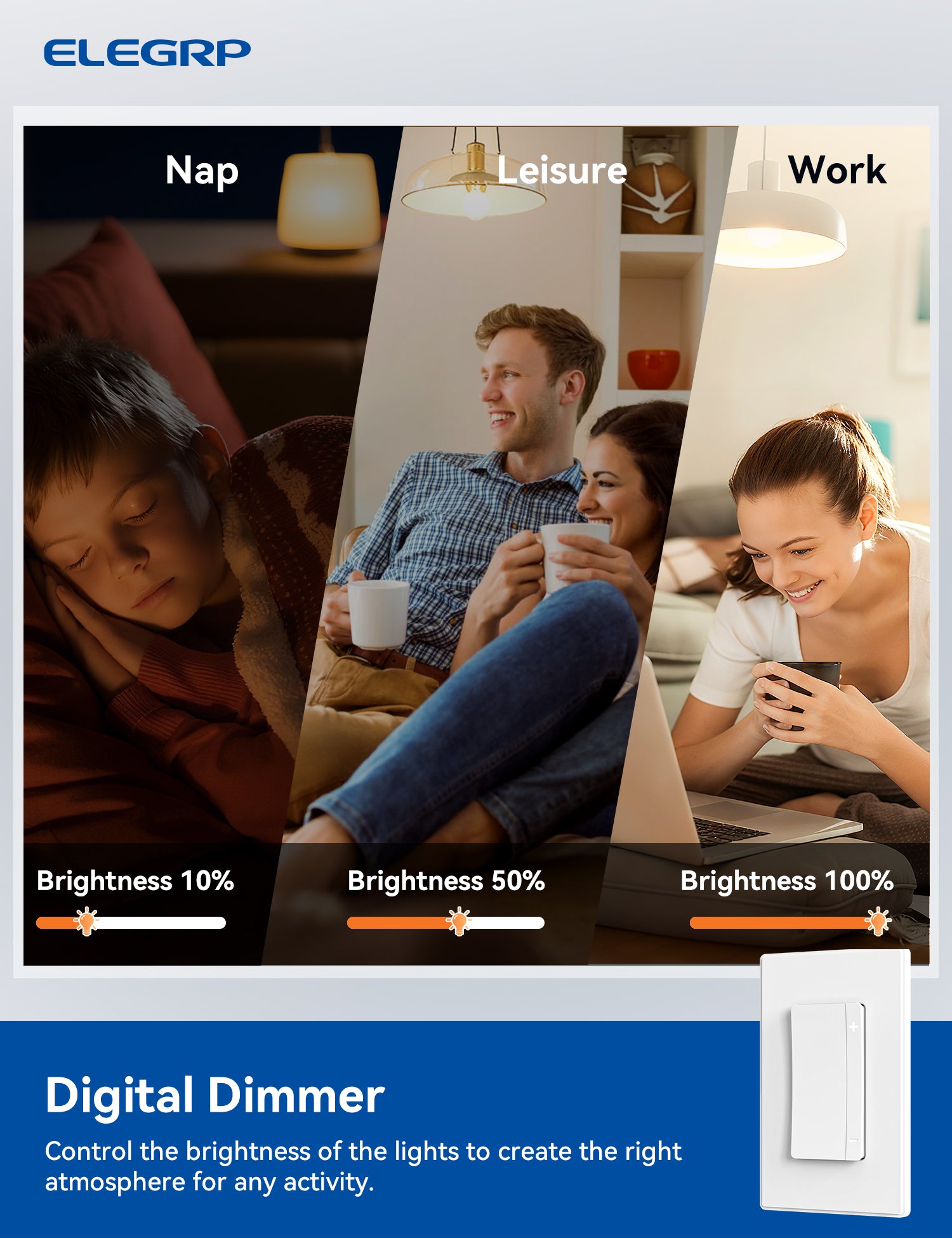 ELEGRP Dimmer Switch for Dimmable LED, LEDPro™ Multi-Location Master and Companion Dimmer Light Switch, Wall Plate Included