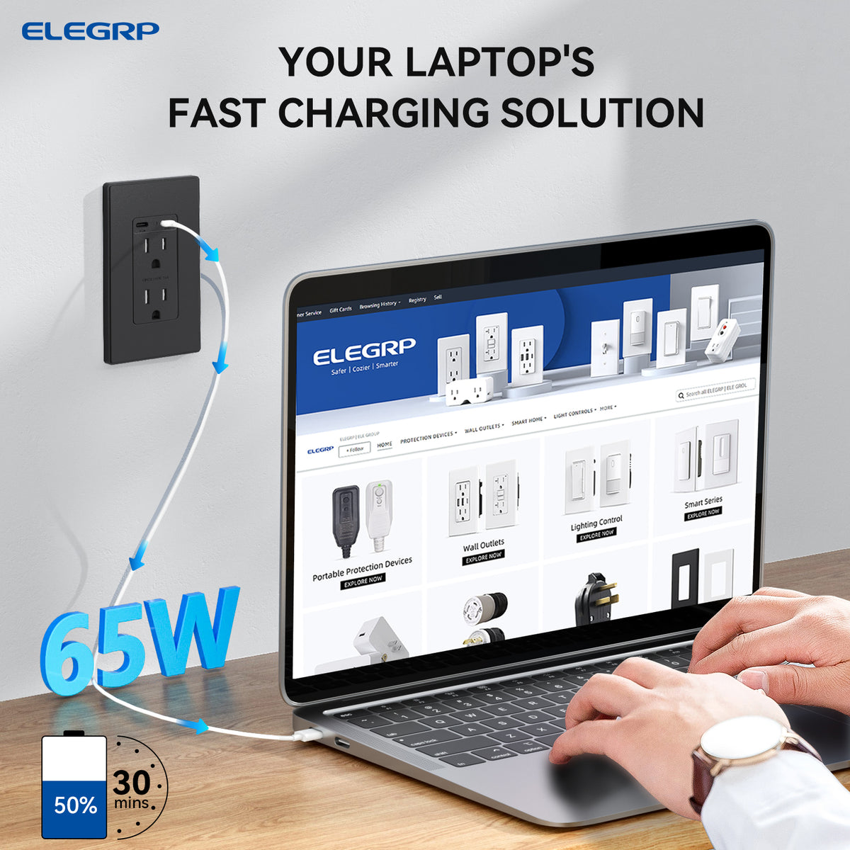 65W USB-C PD Wall Outlet with Dual Ultra-Fast Charging Ports
