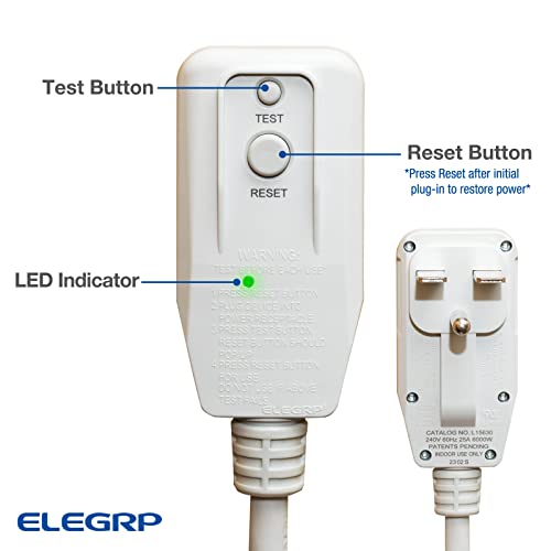 ELEGRP LCDI Power Cord Plug for Air Conditioner, 7.5FT, 240V 25A, 6000W, Leakage Detection, NEMA 6-30P, UL Certified