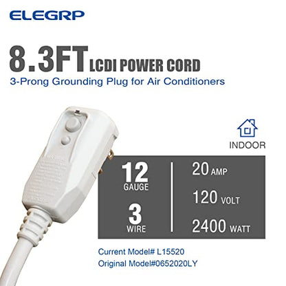 ELEGRP L15520  LCDI Power Cord Plug for A/C Air Conditioner, 8.3FT Leakage Current Detection Interrupter Replacement, 120VAC 20Amp 2400W 60Hz NEMA 5-20P (1 Pack)