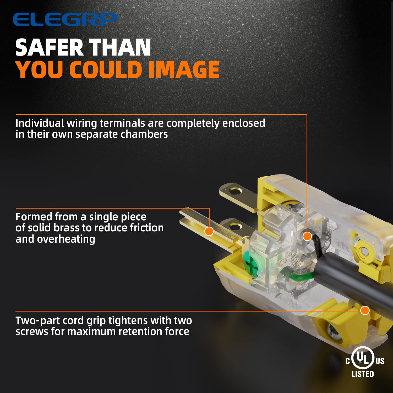 ELEGRP Lighted Electrical Plug and Connector Set, 15A 125V, NEMA 5-15P & NEMA 5-15R, 2 Pole 3 Wire Grounding, Commercial Grade, Yellow
