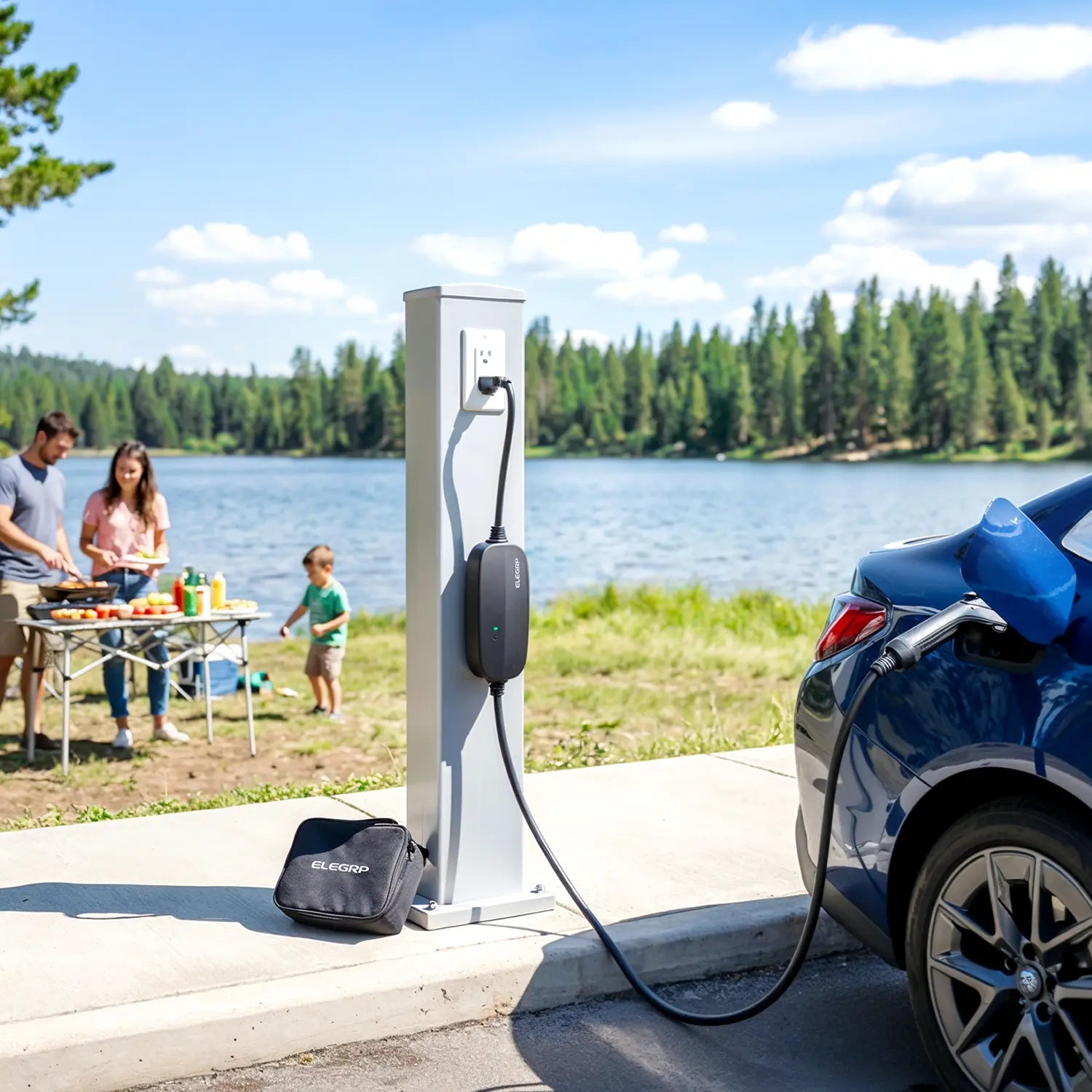 Flexible Level 1-2 J1772 EV Portable Charger with Dual Plug