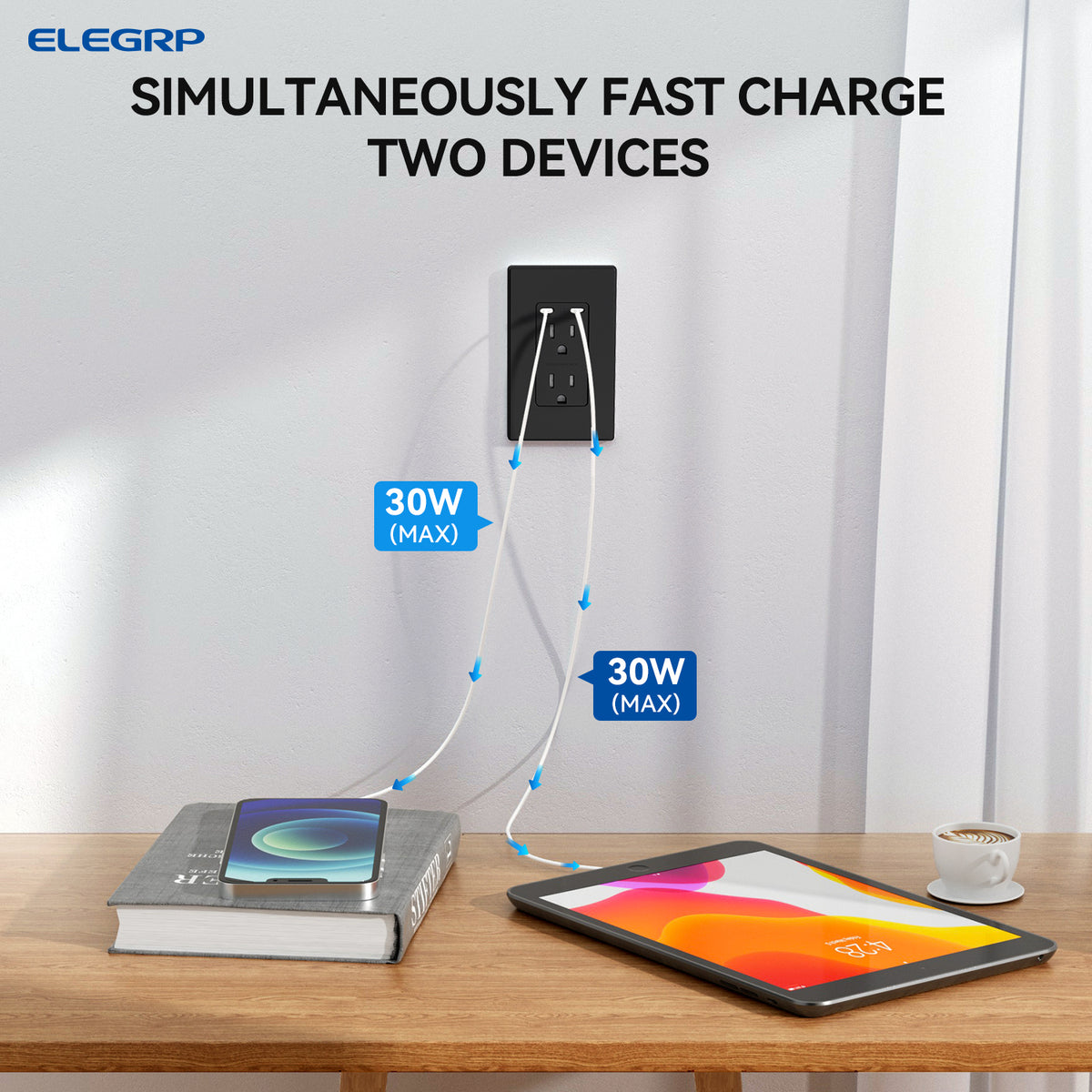 65W USB-C PD Wall Outlet with Dual Ultra-Fast Charging Ports
