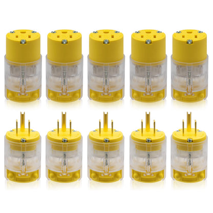ELEGRP Lighted Electrical Plug and Connector Set, 15A 125V, NEMA 5-15P & NEMA 5-15R, 2 Pole 3 Wire Grounding, Commercial Grade, Yellow