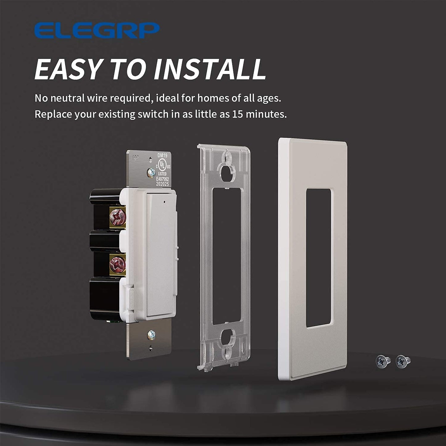 ELEGRP Digital Slide Dimmer Switch  and Wall Plate Included