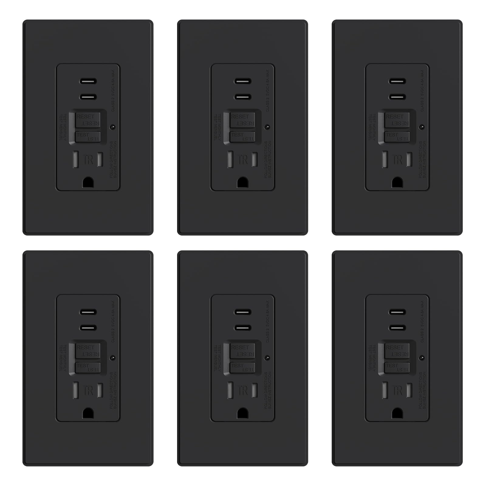 GFCI Outlet with USB Type C/C Ports, 15A/20A 125V 24W, Tamper-Resistant