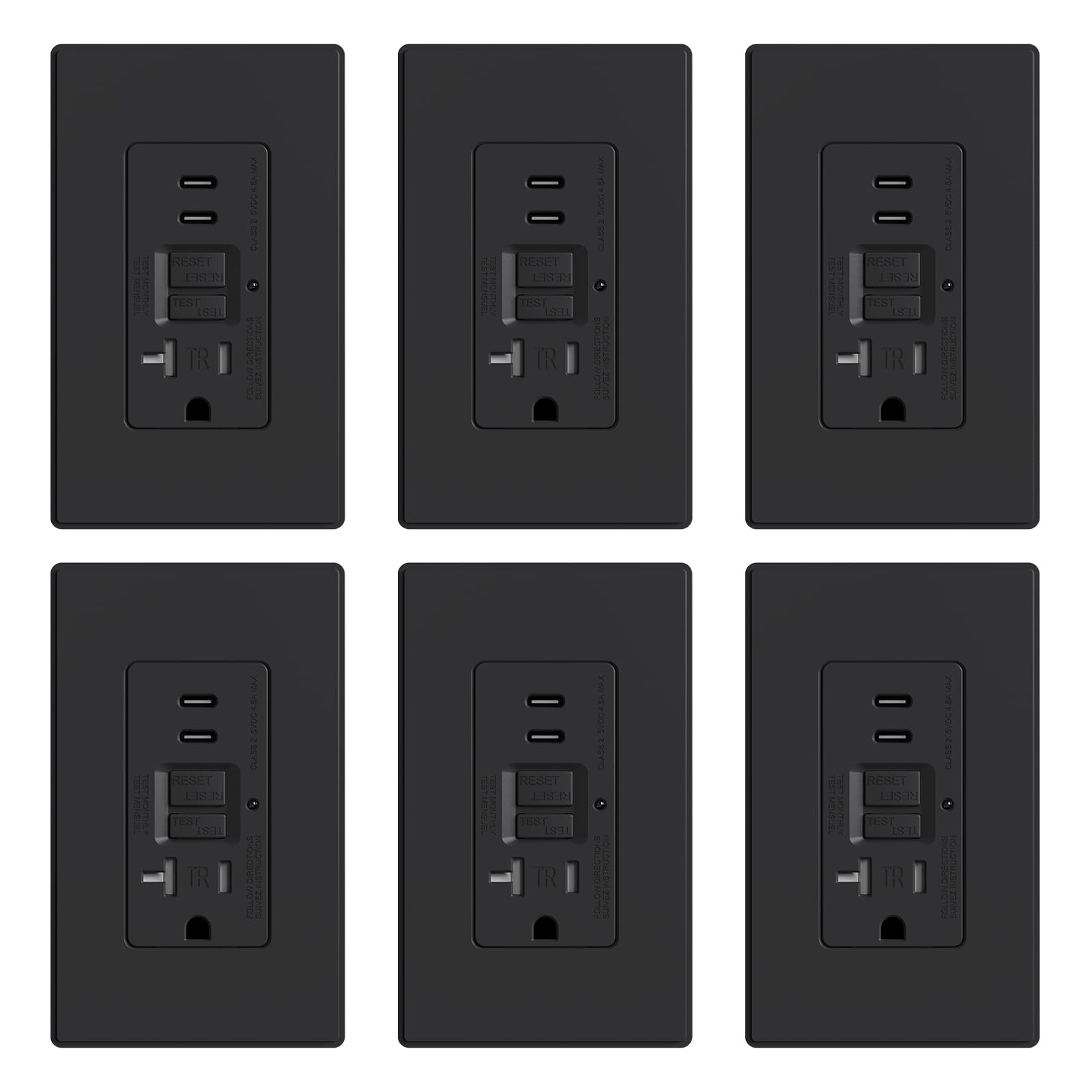 GFCI Outlet with USB Type C/C Ports, 15A/20A 125V 24W, Tamper-Resistant